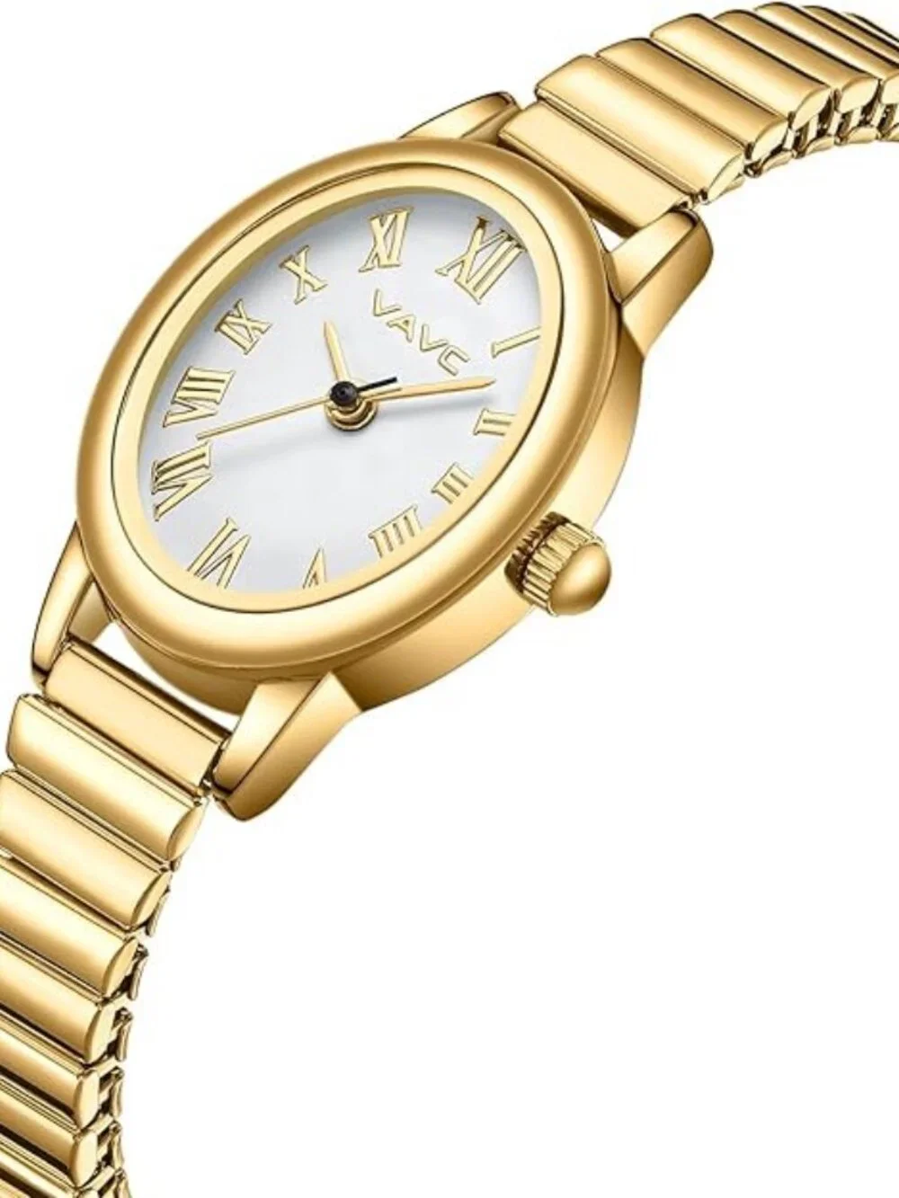 Women’s Gold Oval Watch Roman Dial Stainless Steel Expansion Band